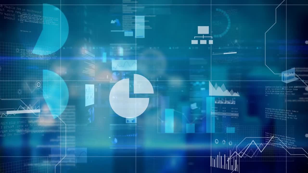 animación del procesamiento de datos sobre un fondo azul