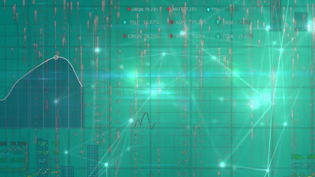 녹색 바탕에 연결 네트워크를 통해 데이터 처리의 애니메이션