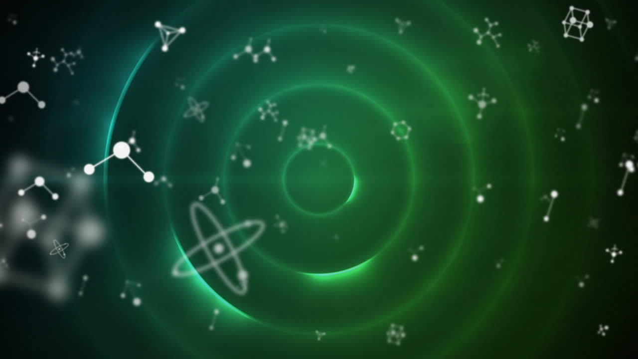 녹색 원 위의 화학 구조의 애니메이션