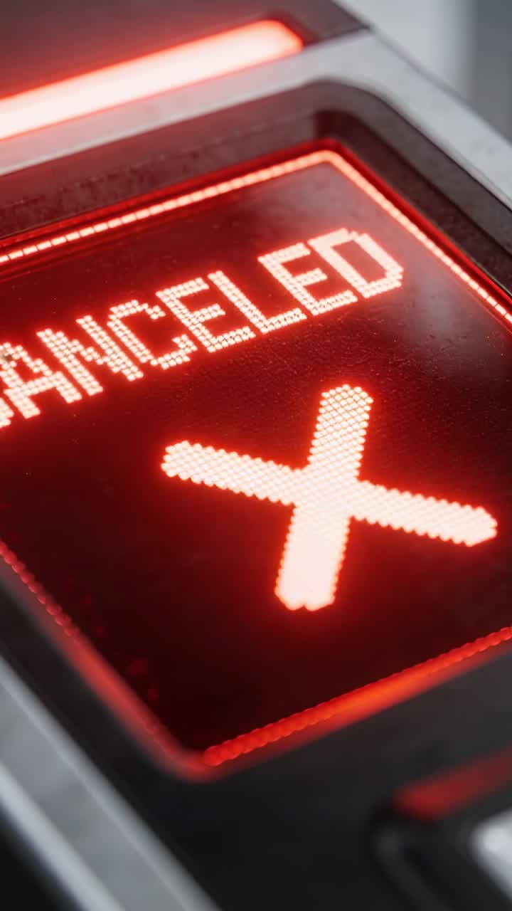 Vertical video: Displaying LED control showing red CANCELED and X, camera shifting showing smudges
