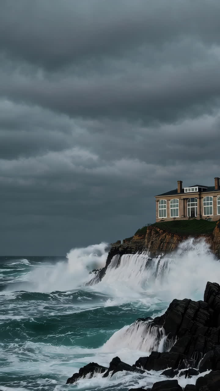 Stormy Coastline with Cliffside House