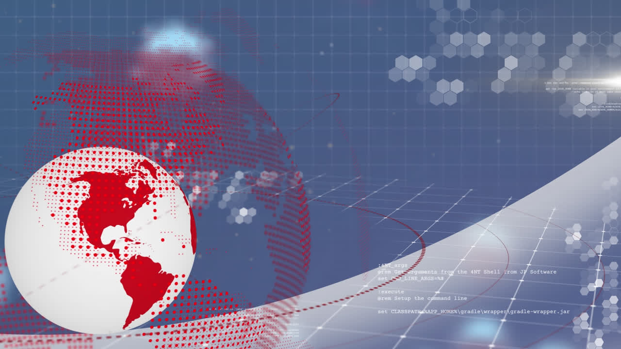 어두운 배경에서 회전하는 지구 위에 떨어지는 코로나19 세포의 애니메이션