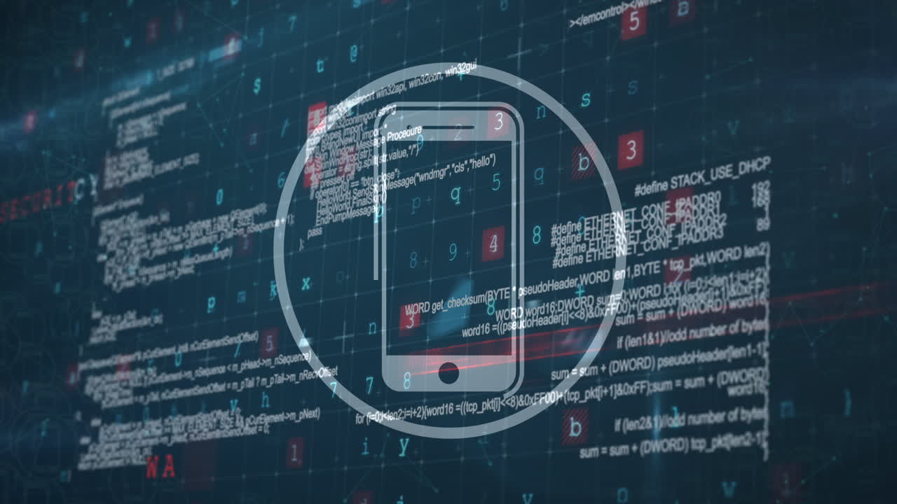 Animation of smartphone icon and data processing