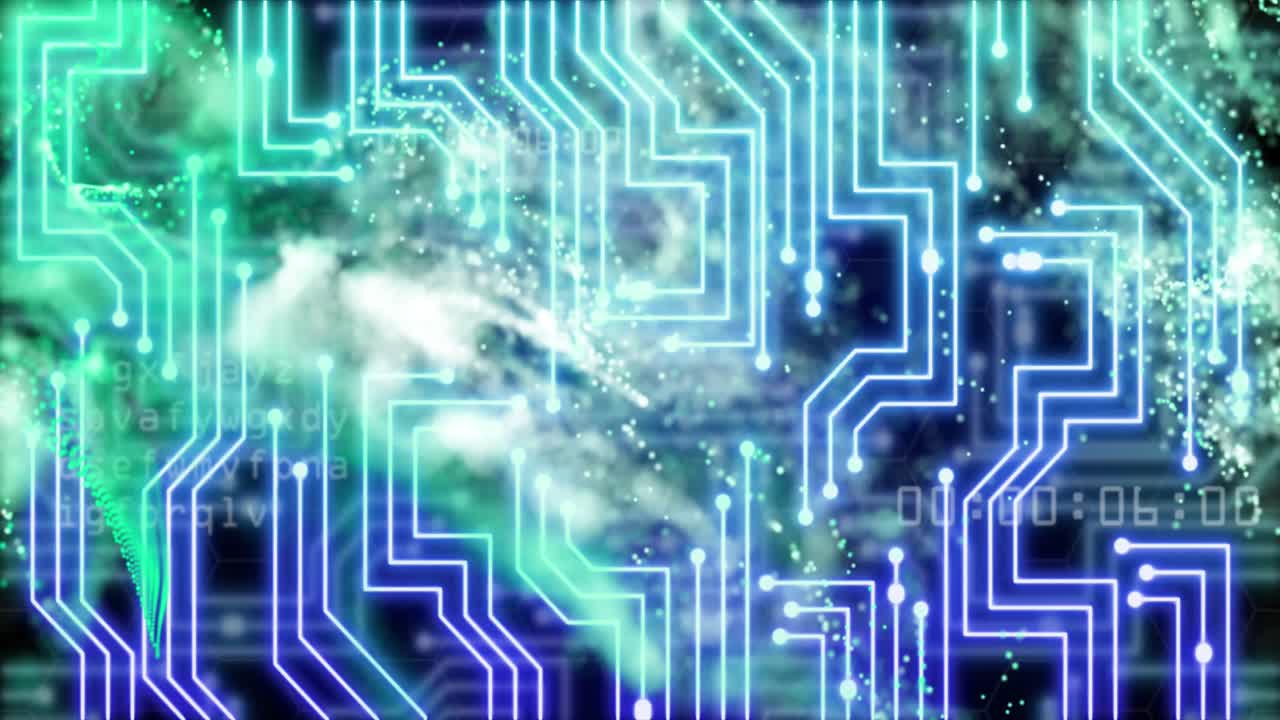 animación de la malla verde, procesamiento de datos a través de una placa de circuitos informáticos