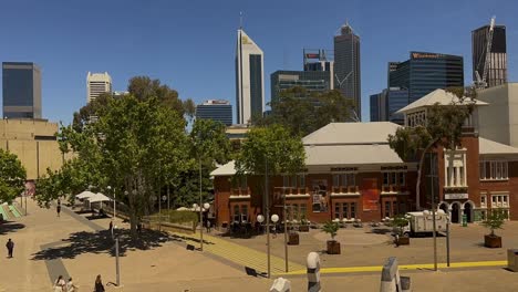 perth cityscape: modern skyscrapers and historic brick building