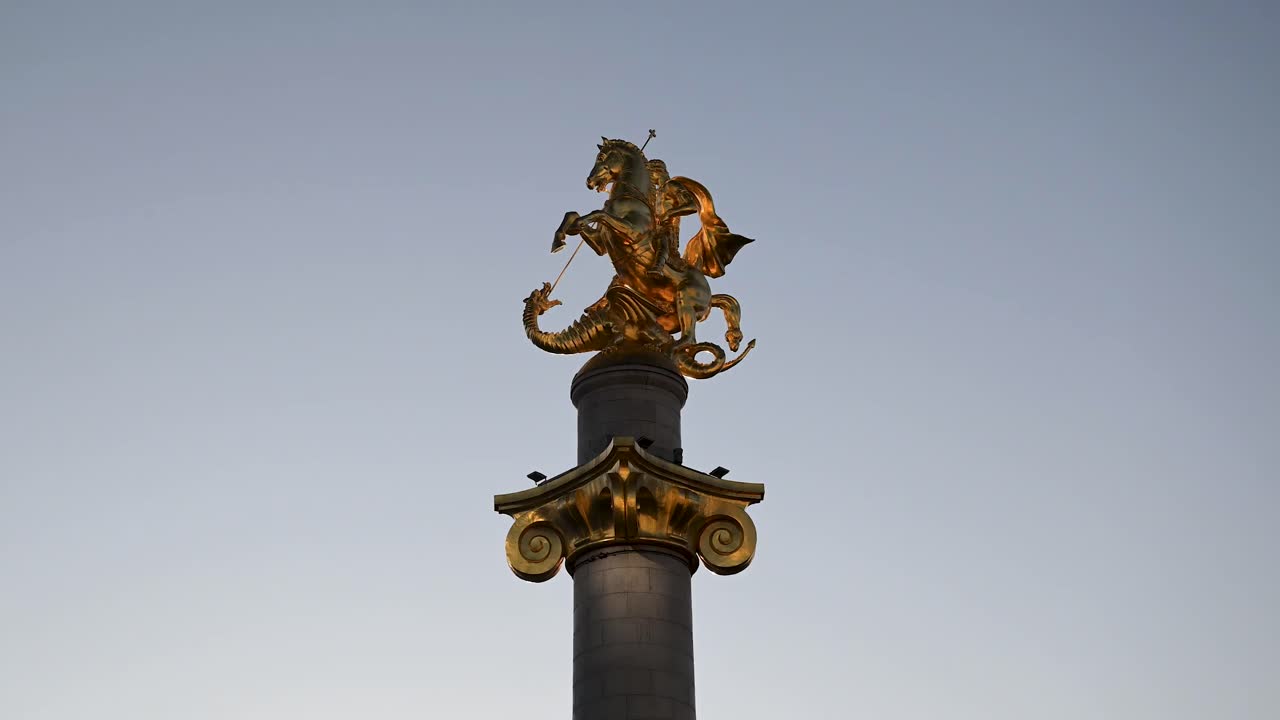 The Freedom Monument rises above central Tbilisi, with a golden figure atop a tall column symbolising national pride, independence and the citys modern identity