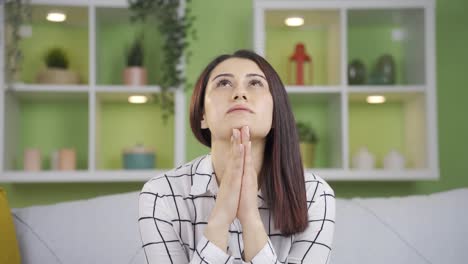 praying young woman feels good from god.