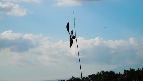 Repelente-De-Plagas-En-El-Campo-Agrícola-Para-Mantener-Alejados-A-Pájaros-Y-Roedores,-Vista-Manual