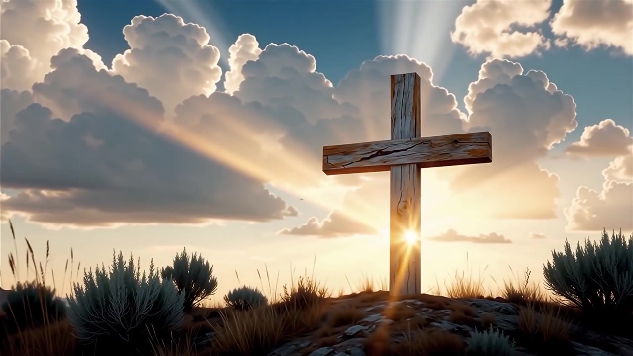 Croce Cristiana Luce Celestiale Sfondo per il Culto.