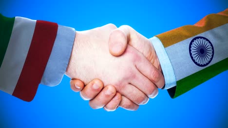 italy - india  / handshake concept animation about countries and politics / with matte channel
