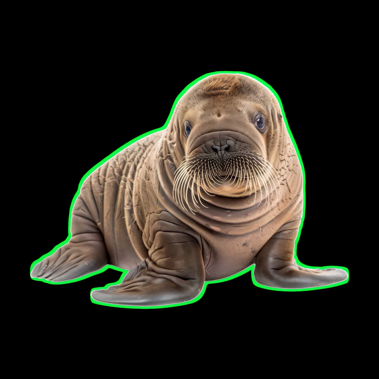 Adorable baby walrus illustration animation isolated asset, transparent 4K video, alpha channel