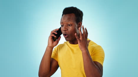 black man, talking and angry phone call