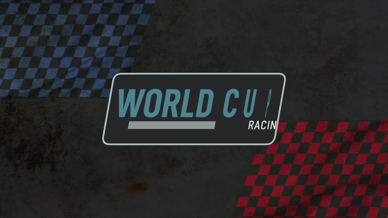 運動式フラグとテキスト ワールド カップ レース レトロなスポーツの背景