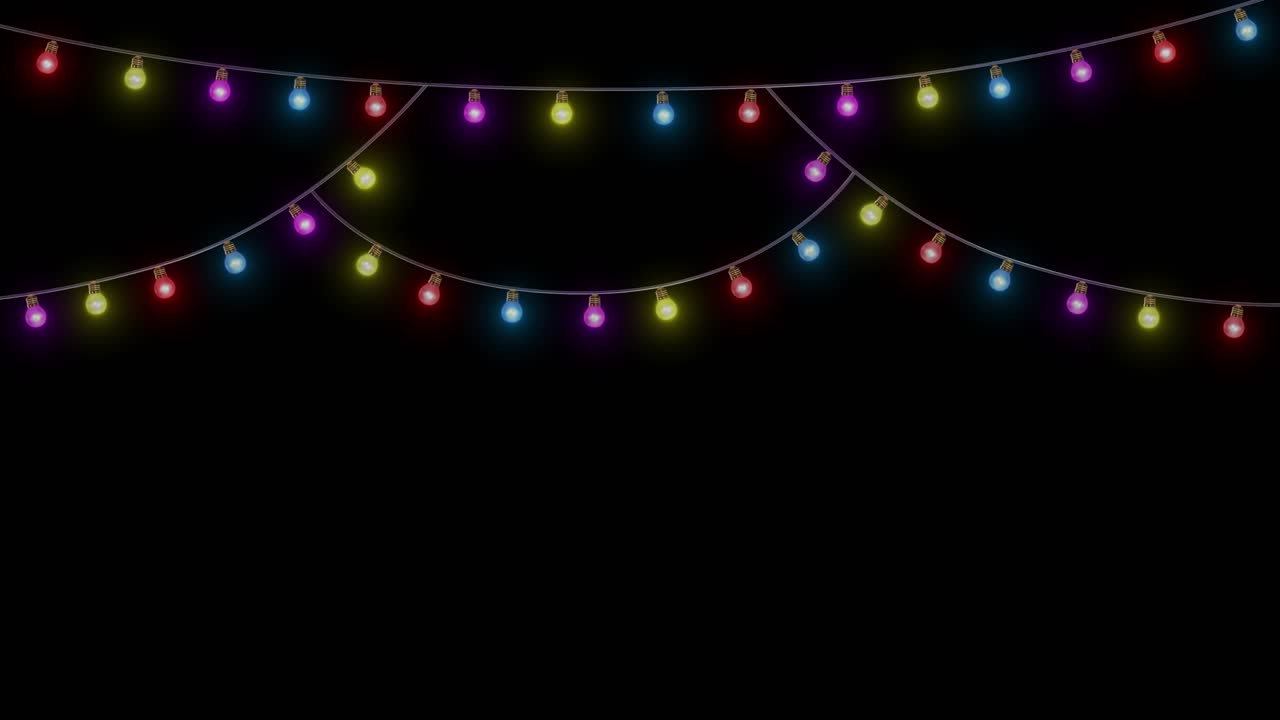 Beautiful christmas glowing tungsten lights string black loop dark background lights flashing