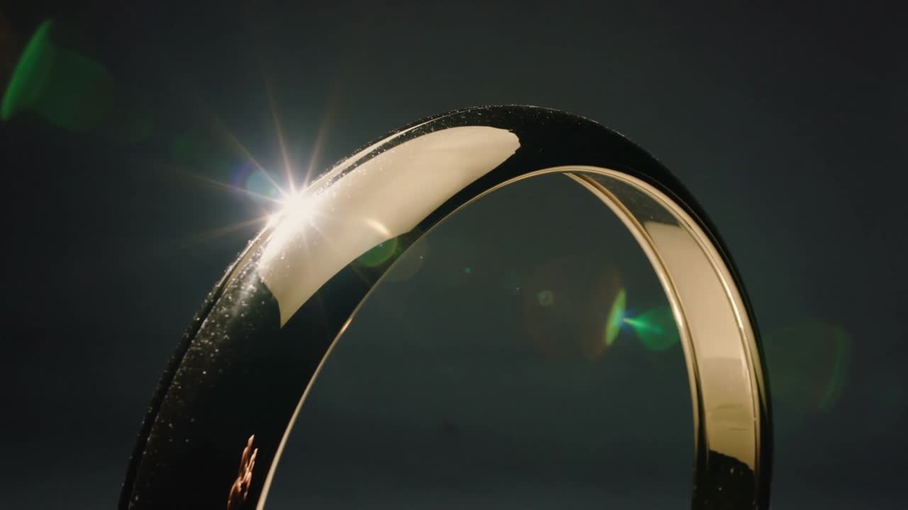 Anello lucidato che reagisce al cambiamento di luce, formando un bagliore a stella e lampi verdi, mettendo in mostra il gioiello