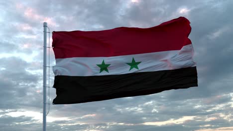 realistic flag of syria waving in the wind against deep dramatic sky. 4k uhd 60 fps slow-motion