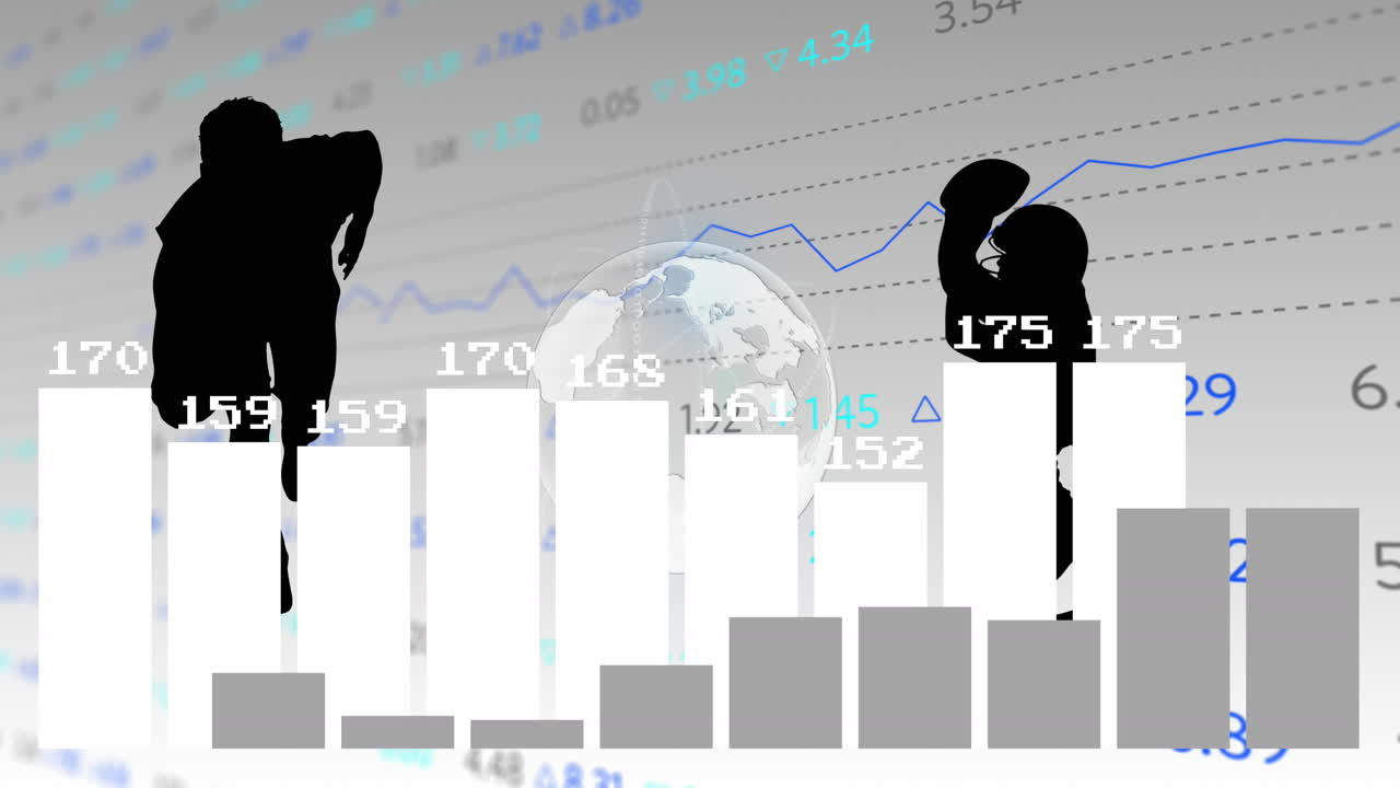스포츠 인과 지구의 실루에 대한 데이터 처리의 애니메이션