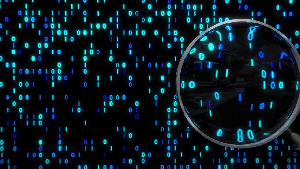 Data under forstørrelsesglas binær spionage spionkikkert 4K