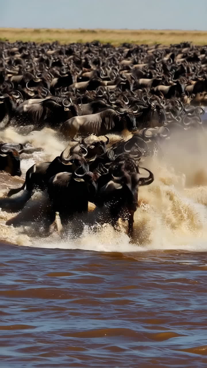 Wildebeest Migration Crossing a River
