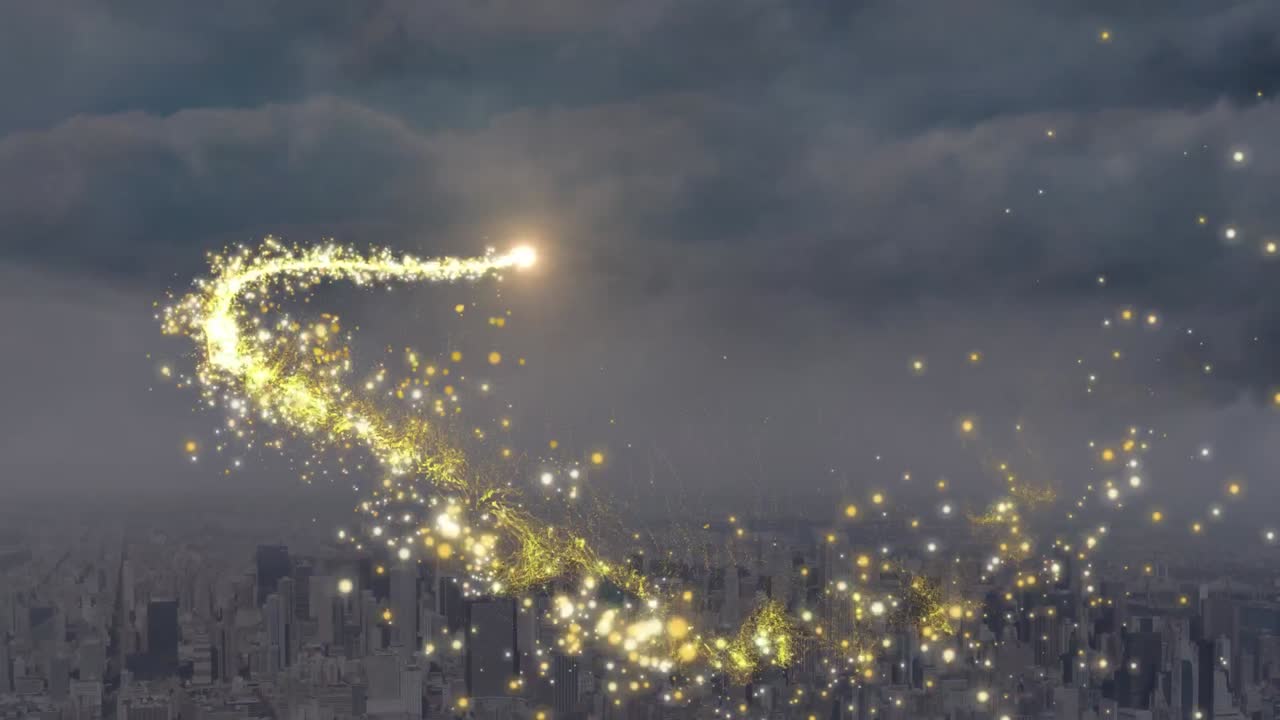 도시 풍경 위의 빛의 흔적의 애니메이션