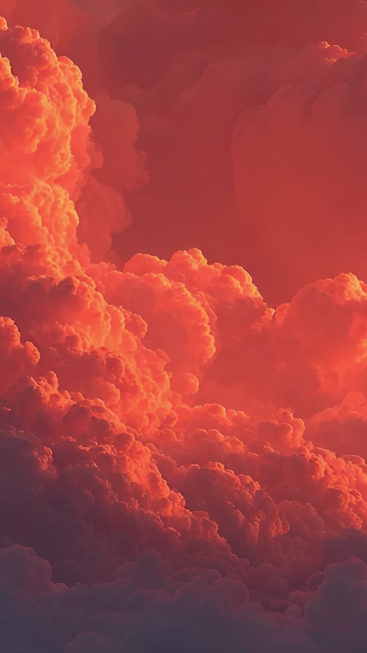 A Stunning Display of Fiery Clouds at Dusk: Captivating Shades of Orange and Pink Intertwined in a Striking Natural Phenomenon
