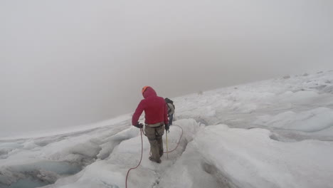 hiker pov looking at rope and two other adventurers ahead at the freezing top of an andean mountain - cocuy