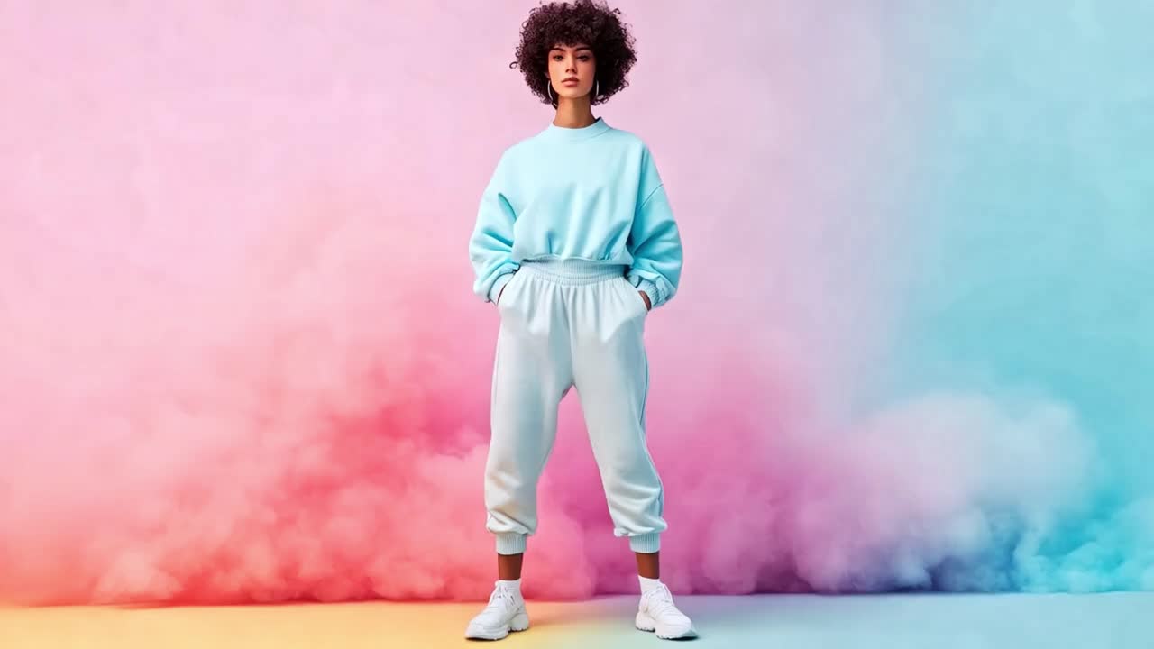 Woman wearing sweatshirt and sweatpants