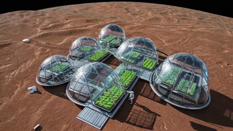 mars colony domes with plant growth