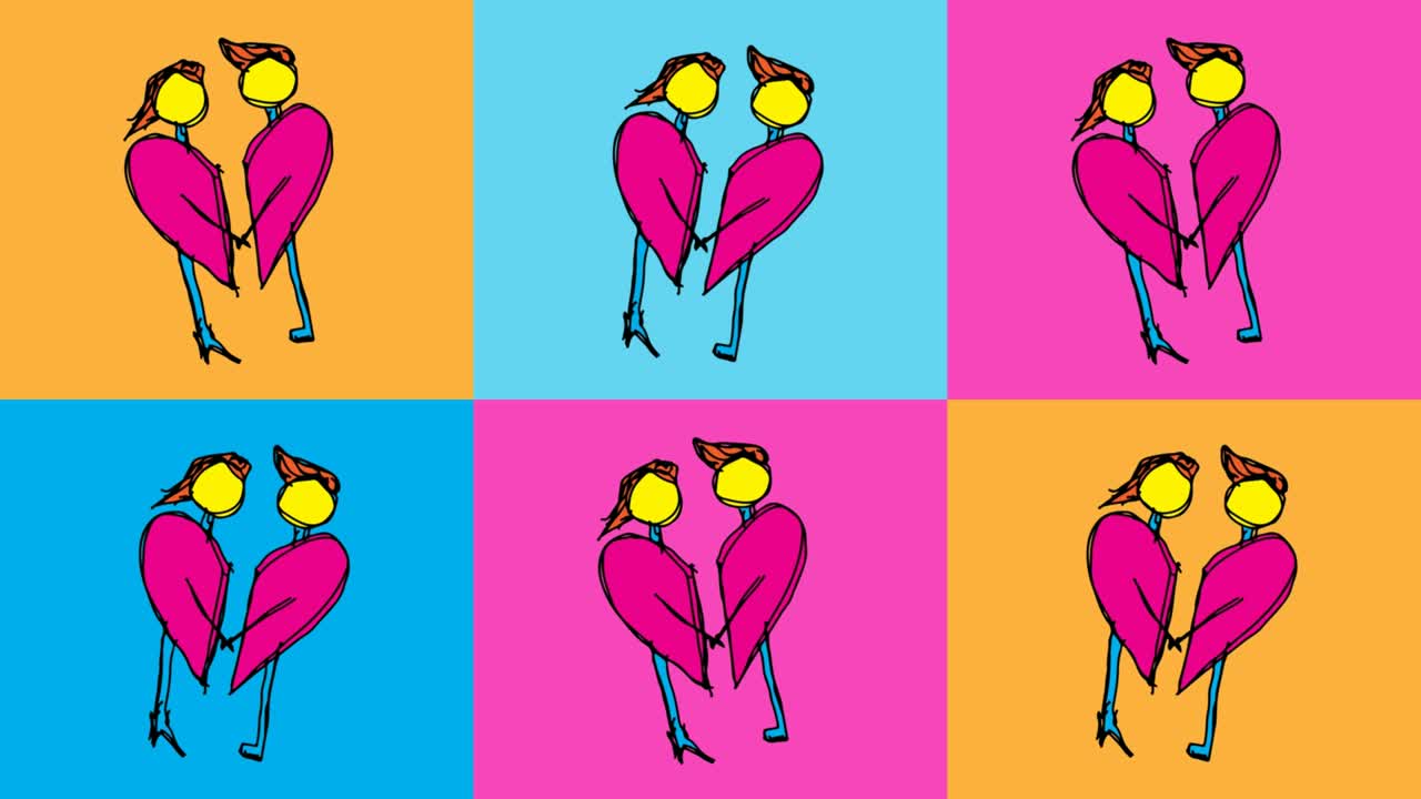 bambini che disegnano pop art sullo sfondo senza cuciture con il tema degli amanti