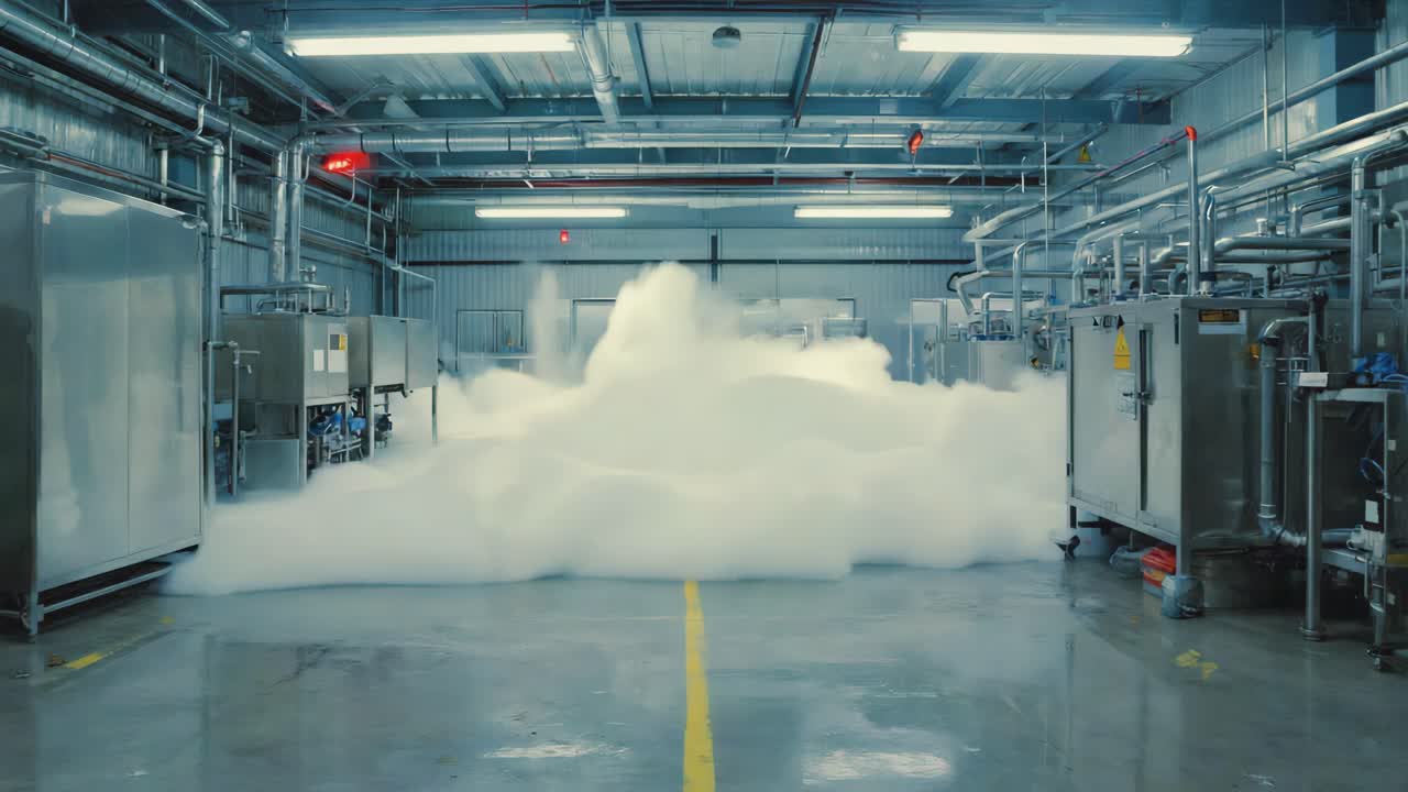 Industrial Factory Interior with Smoke and Piping