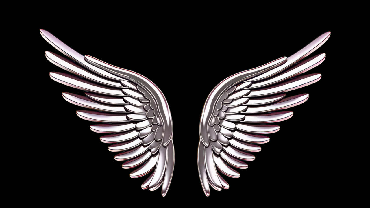 Elegant metallic angel wings design animation isolated asset, transparent 4K video, alpha channel
