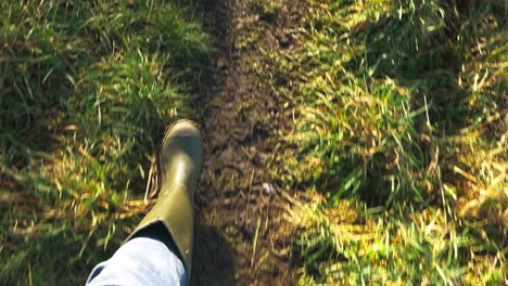 walking through a field with wellies on