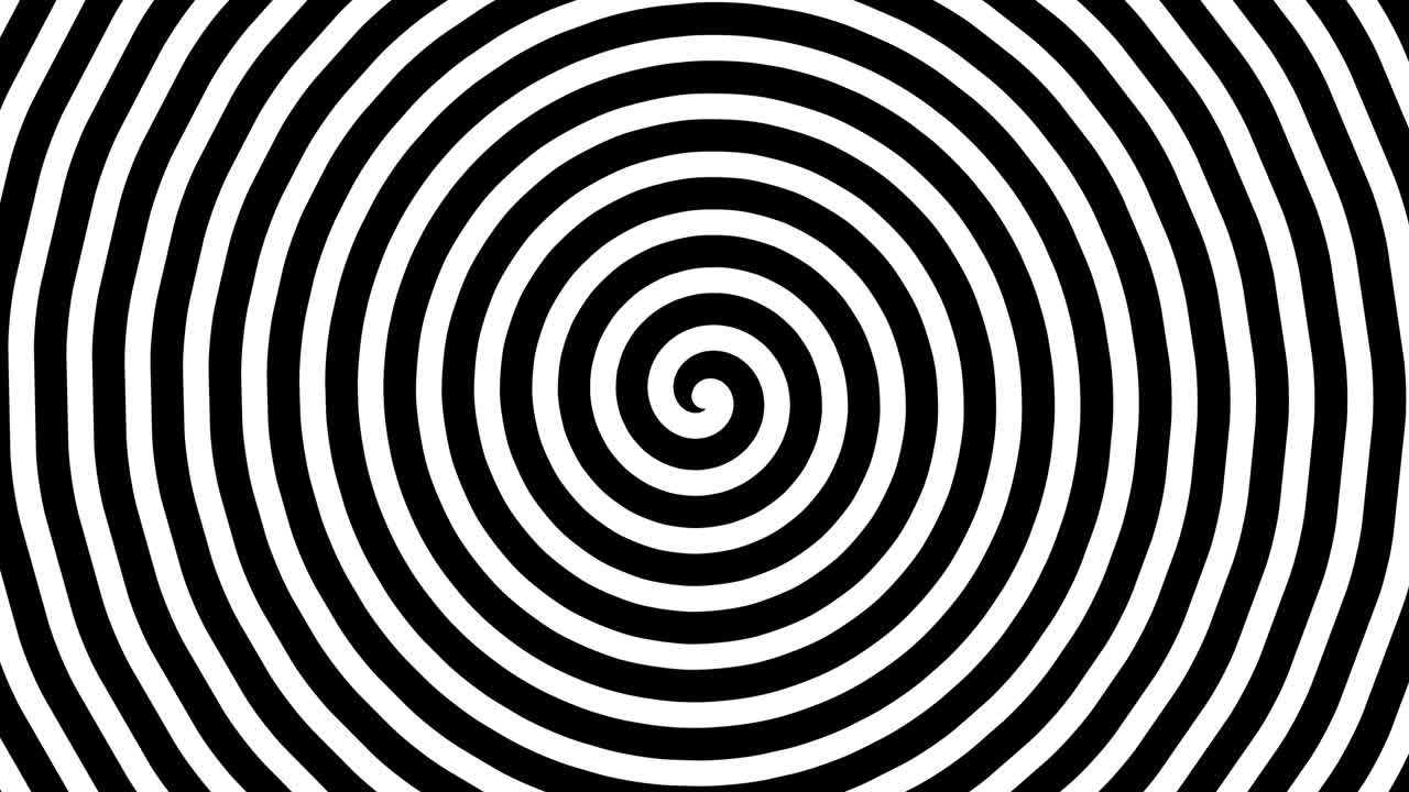 Endless spiral animation, hypnosis visualization conept. Black and white spiral spinning fast