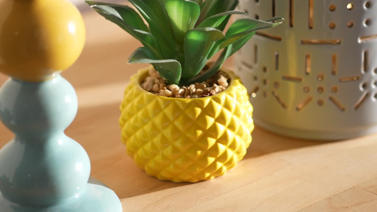 Colorful Home Decor with Pineapple Planter and Candle Holders