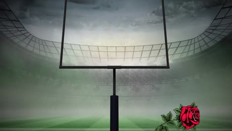 animation of red roses falling over american football goal at stadium