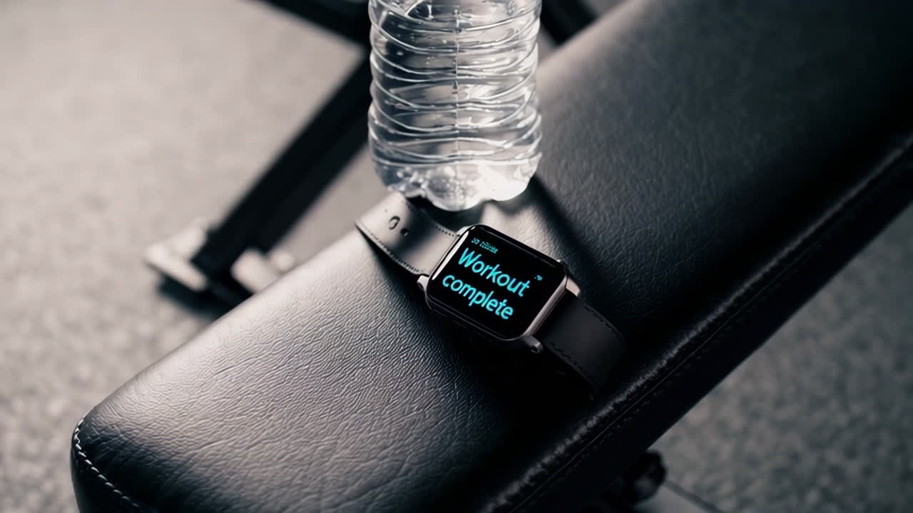 Workout Complete on Smartwatch with Water Bottle