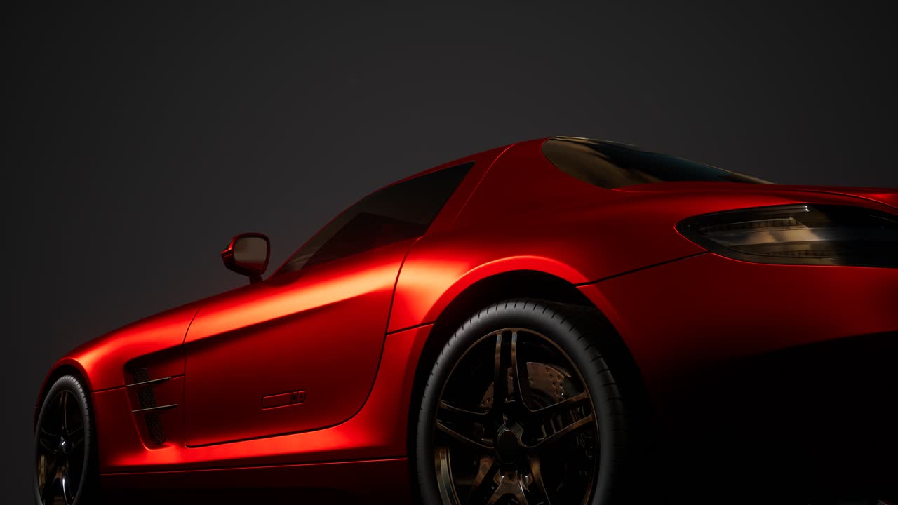 밝은 조명을 가진 어두운 스튜디오에서 럭셔리 스포츠 자동차