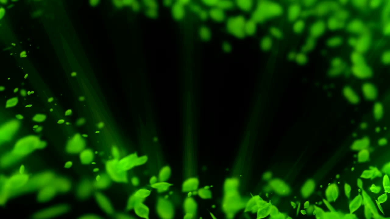 вращение падающих зеленых листьев, анимация cg, петля