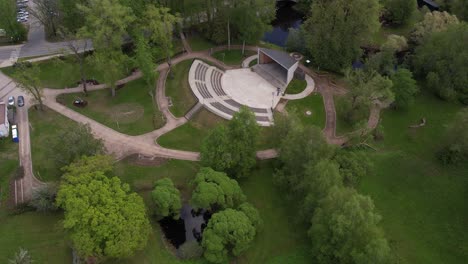 aerial view of outdoor amphitheater in a green park