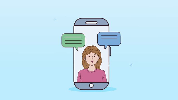 digital work animation with woman in smartphone