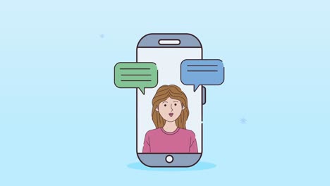 animación de trabajo digital con mujer en teléfono inteligente