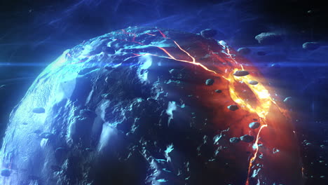 a planet undergoing destruction in space