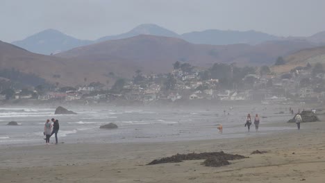 La-Gente-Camina-En-La-Playa-De-Cayucos-Cerca-De-Morro-Bay-California