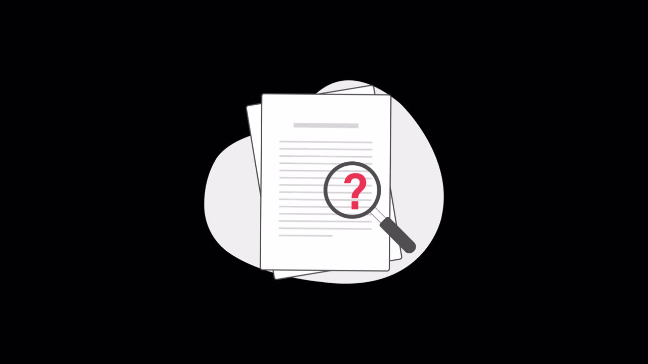 Animated Magnifying Glass Searches Documents and Reveals a Question Mark