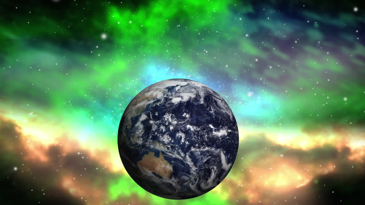 animación del globo sobre nubes de colores vibrantes