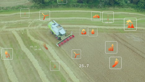 animação de ícones ecológicos e processamento de dados sobre terras agrícolas rurais