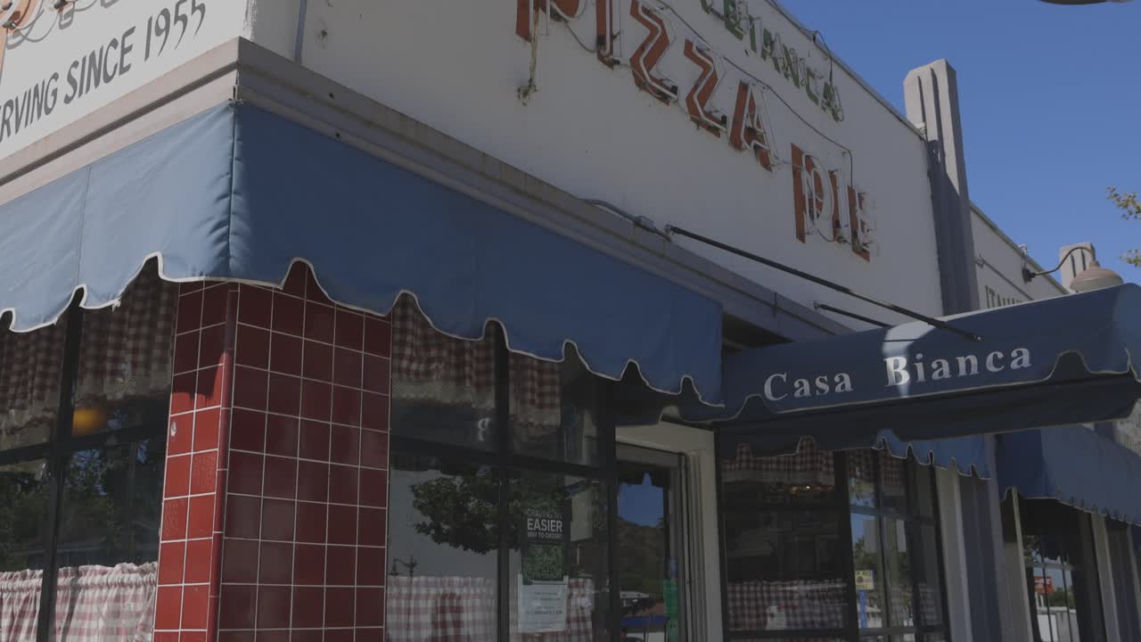 Casa Bianca Italian resturuant exterior in Los Angeles, California with gimbal video moving around.