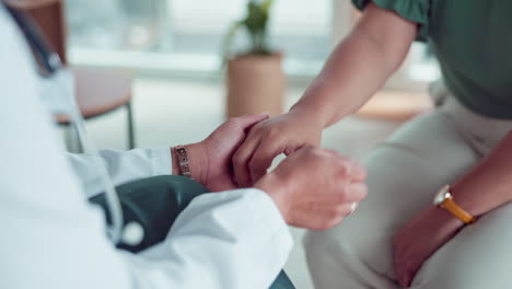 doctor, holding hands and support patient