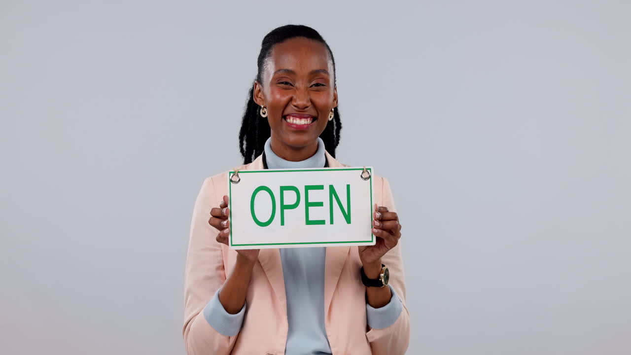 Happy black woman, small business