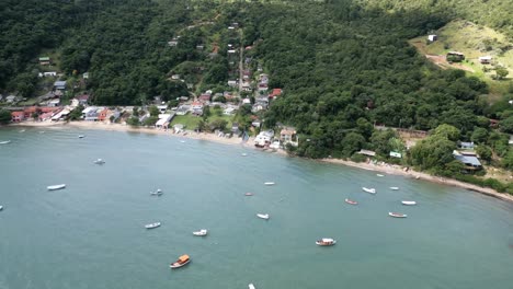 Aerial-Drone-Fly-Above-Beach-of-Santa-Catarina-Brazil-Beautiful-Seascape-Travel-Destination-in-South-America